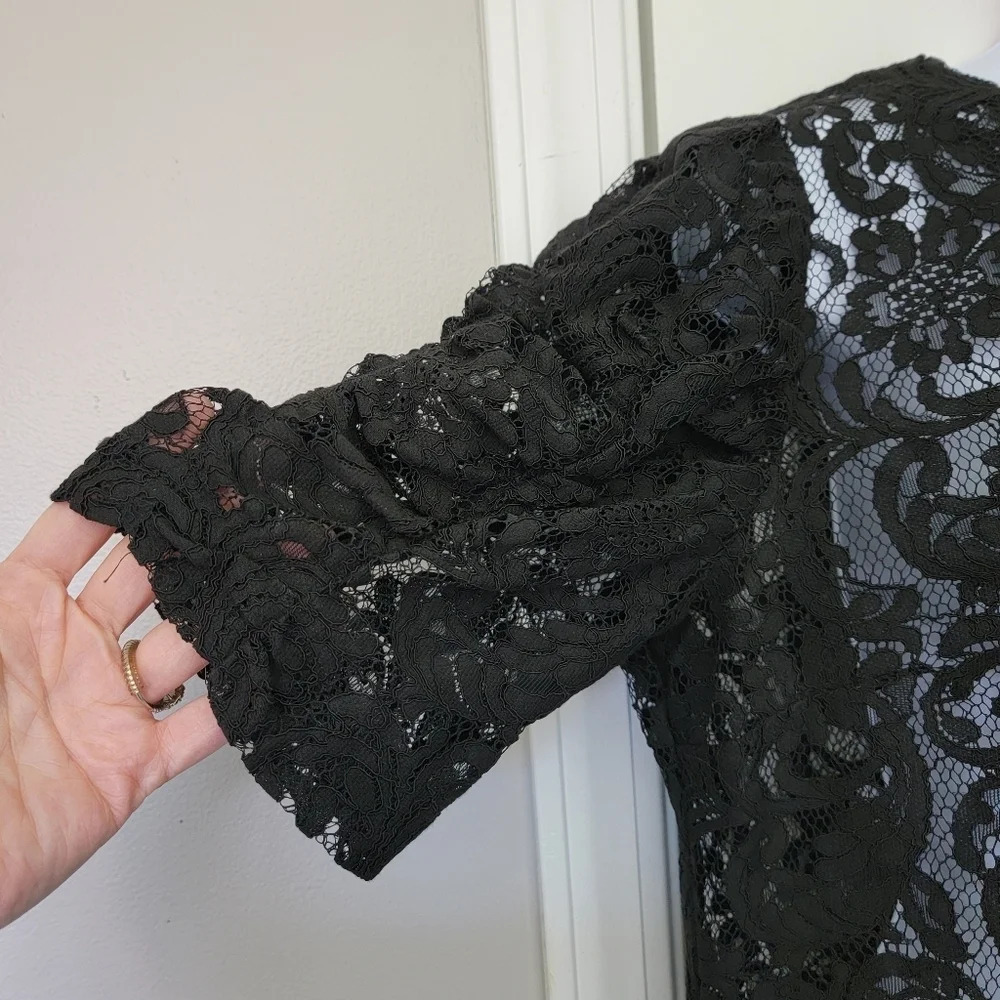 Wilfred Aritzia Short Sleeve Black Lace Scalloped Hem Dress No Liner Size M - Picture 4 of 11